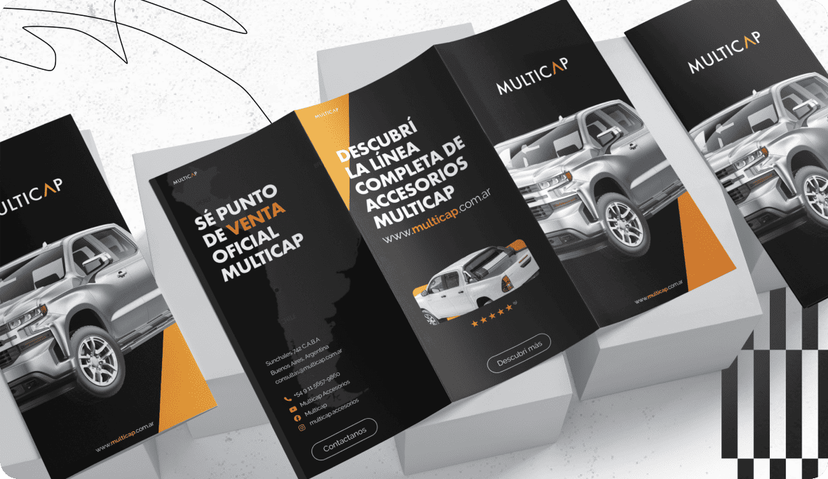 Multicap trifold brochure design for automotive accessories